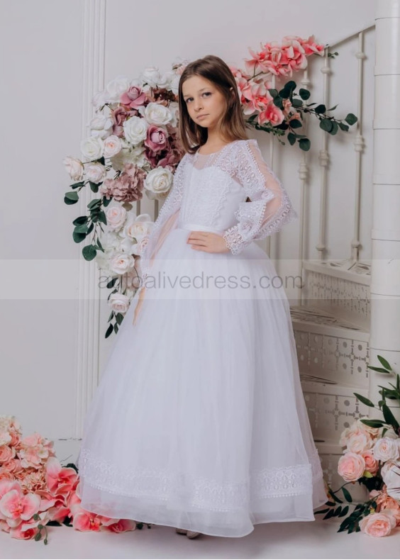 White Lace Tulle Bohemian Flower Girl Dress